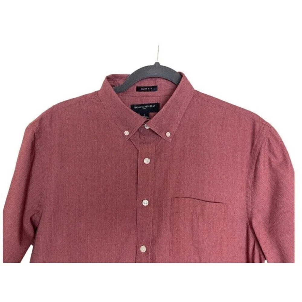 Banana Republic Men’s Button Up Shirt Slim fit Size L Maroon Front Pocket